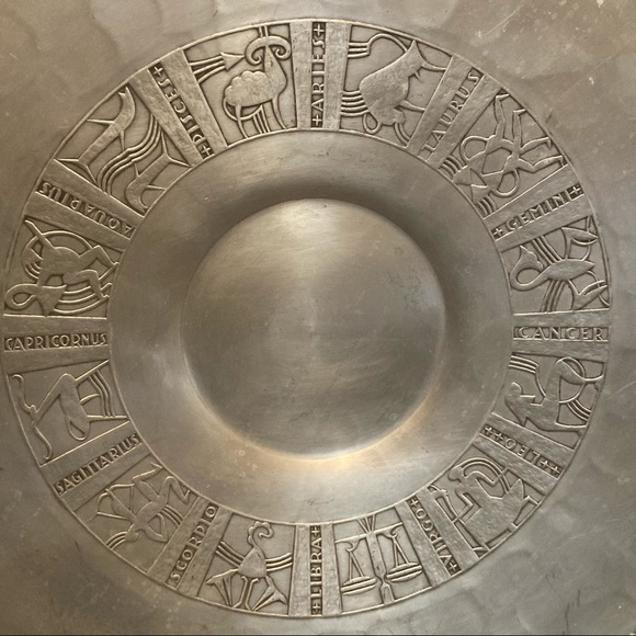 Vintage 18” hand forged hammered aluminum zodiac charger plate Aurthur Armour